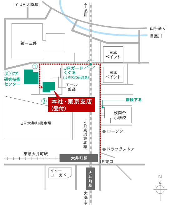 寺岡製作所 本社MAP 大井町駅からの道順